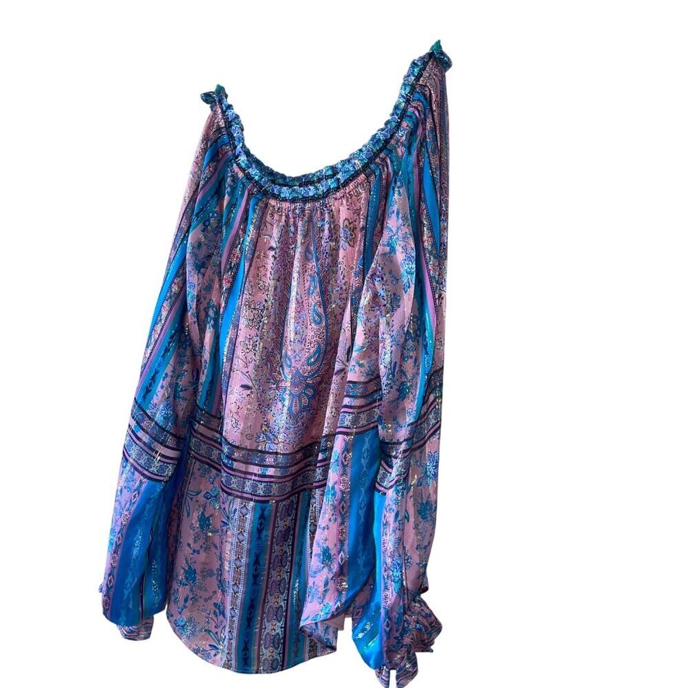 Hale Bob Womens Top Size XS Multicolor Floral Casual Off Shoulder Silk